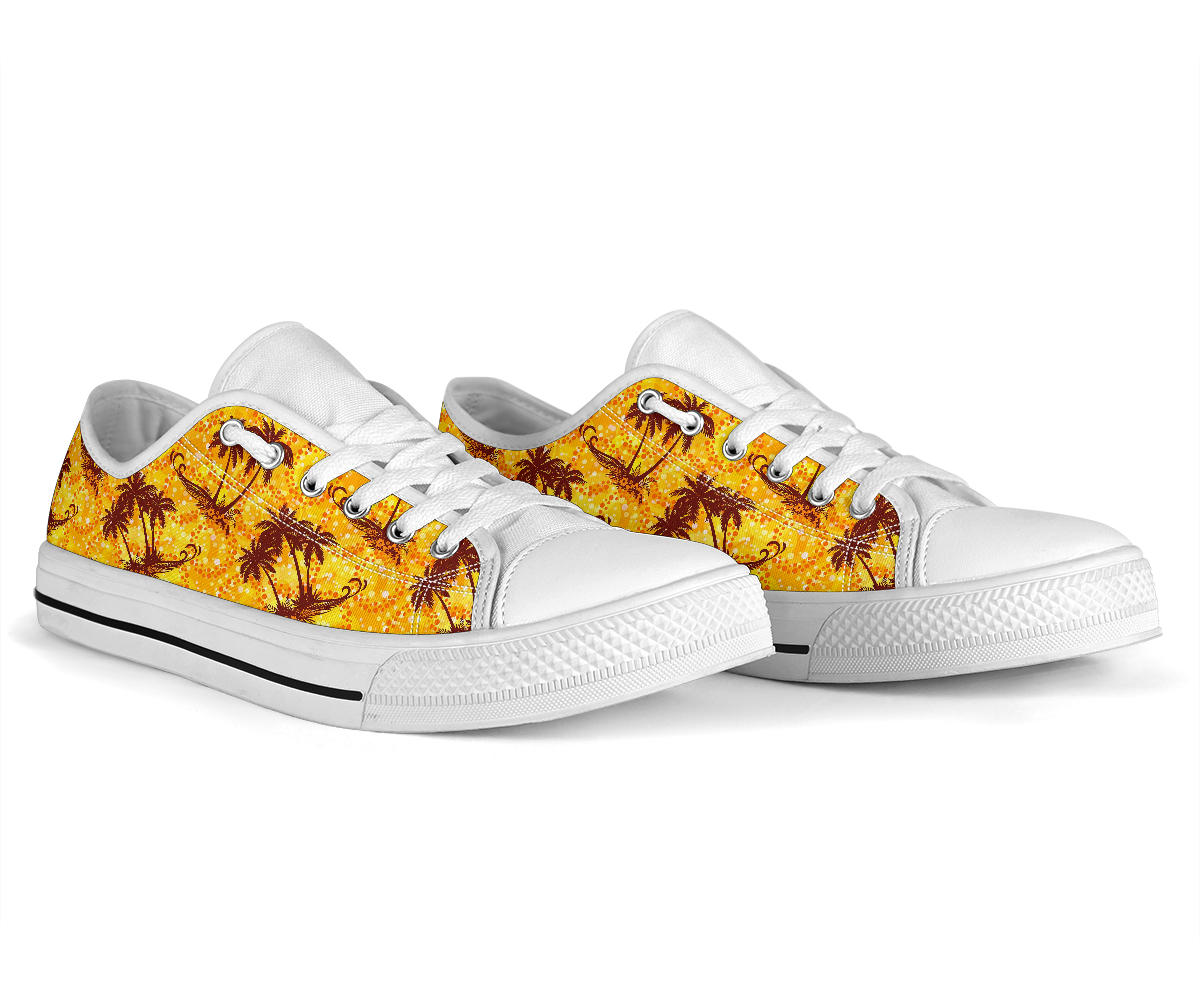 Palm Tree Pattern Print Design PT012 White Bottom Low Top Shoes
