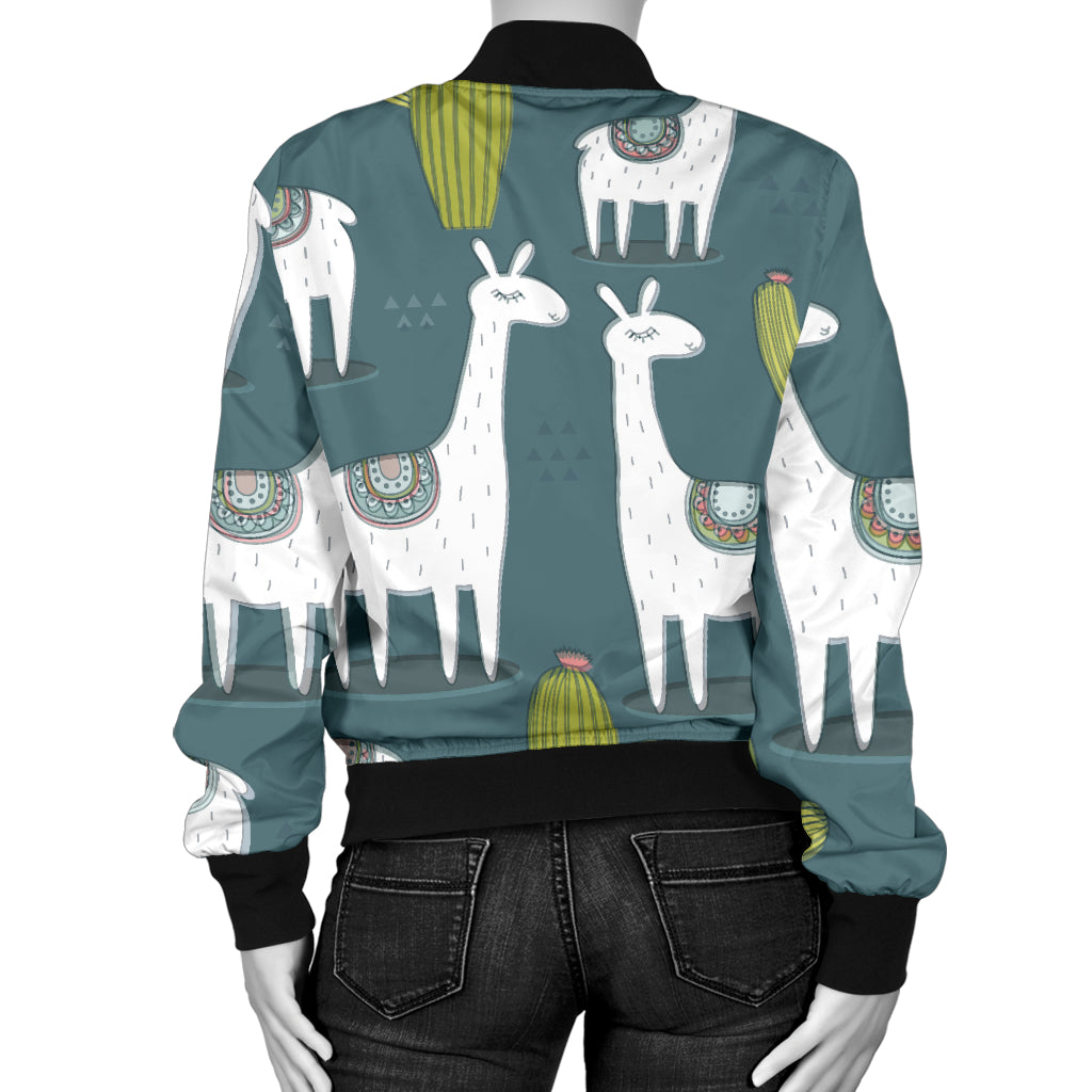 Llama Cactus Pattern Print Design 03 Women's Bomber Jacket