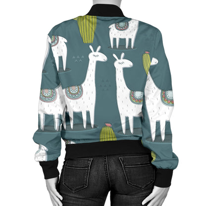 Llama Cactus Pattern Print Design 03 Women's Bomber Jacket