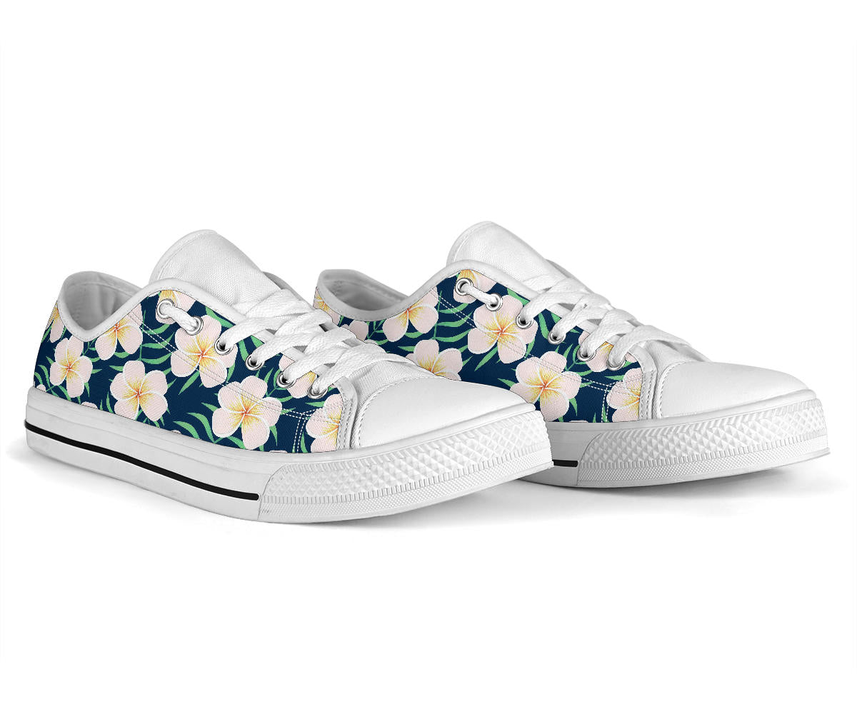 Pink Plumeria Pattern Print Design PM016 White Bottom Low Top Shoes