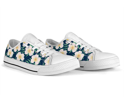 Pink Plumeria Pattern Print Design PM016 White Bottom Low Top Shoes