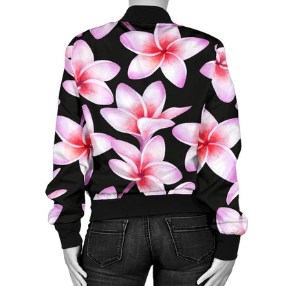 Pink Plumeria Pattern Print Design PM09 Women Bomber Jacket