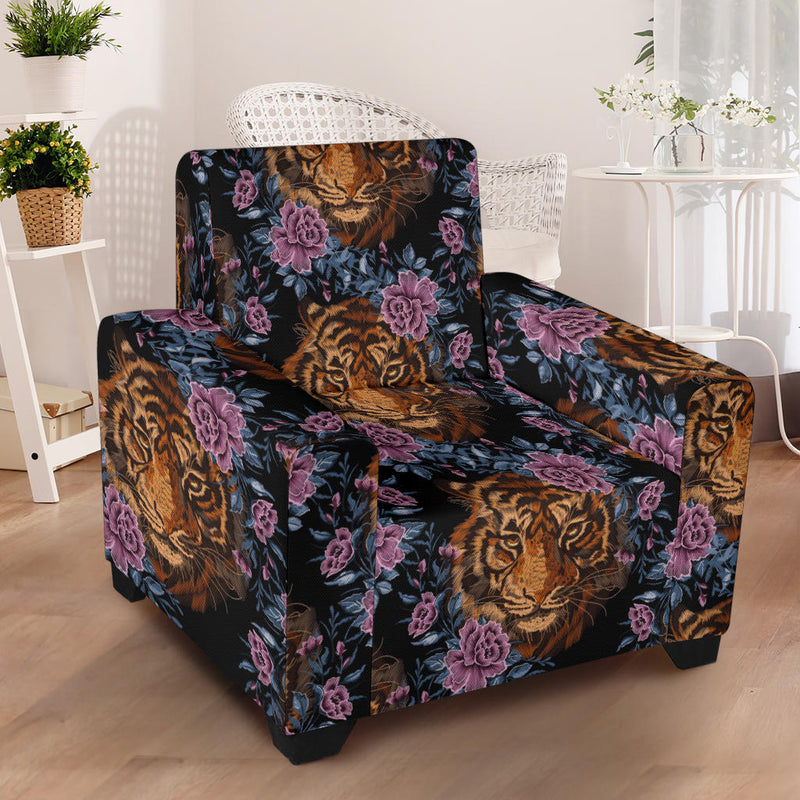 Tiger Head Floral Armchair Slipcover