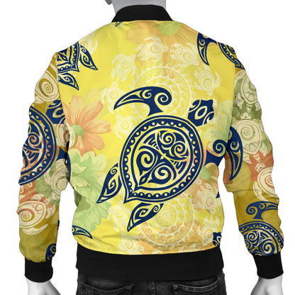 Hawaiian Turtle Tribal Design Print Men Bomber Jacket