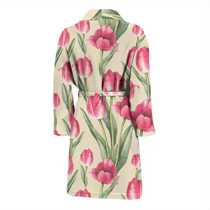 Tulip Pink Pattern Print Design TP06 Men Bathrobe