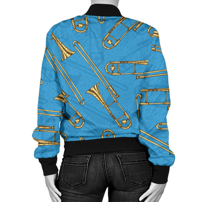 Trombone Pattern Print Design 01 Women's Bomber Jacket