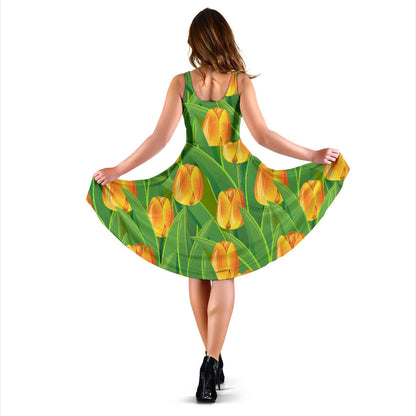 Tulip Orange Pattern Print Design TP07 Midi Dress