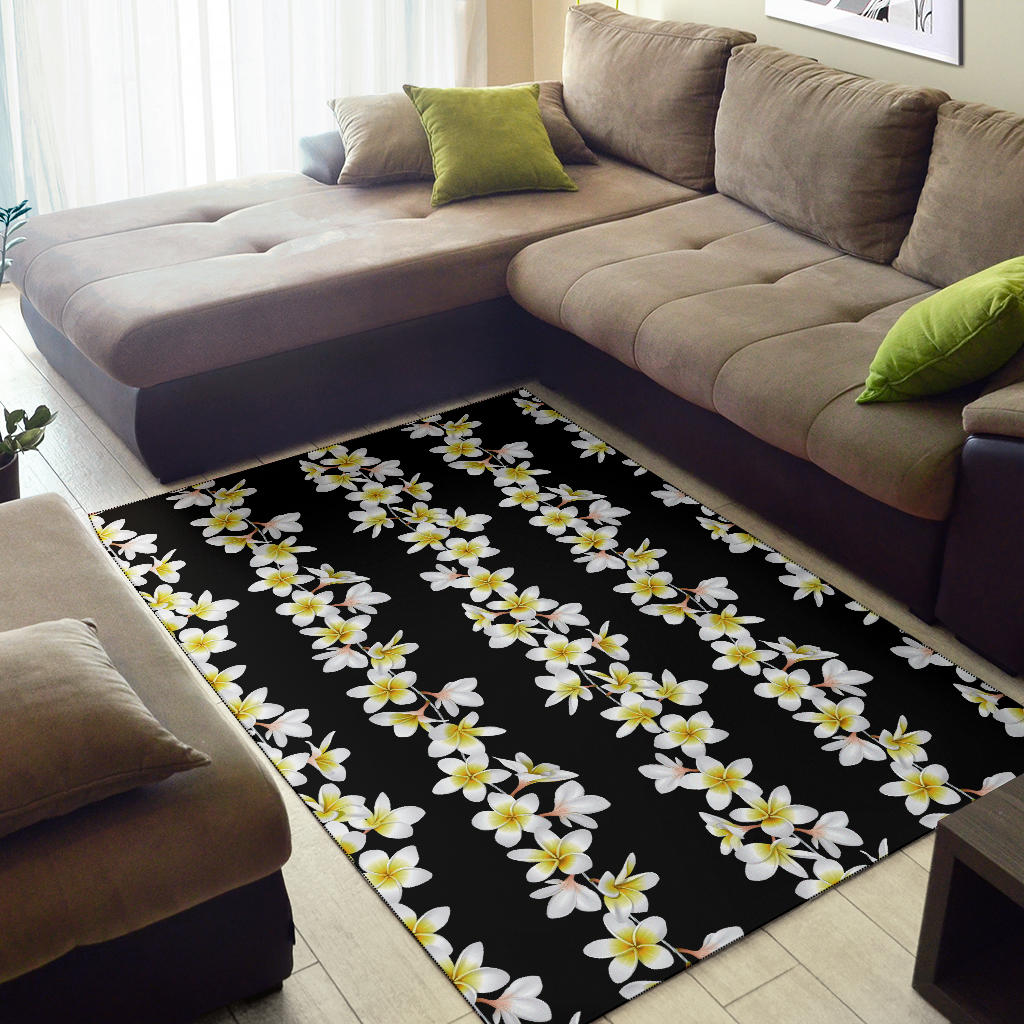 White Plumeria Pattern Print Design PM08 Area Rugs