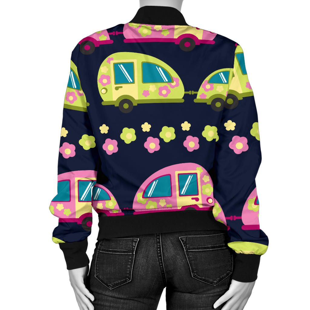 Camper Cute Camping Design No 3 Print Women Bomber Jacket
