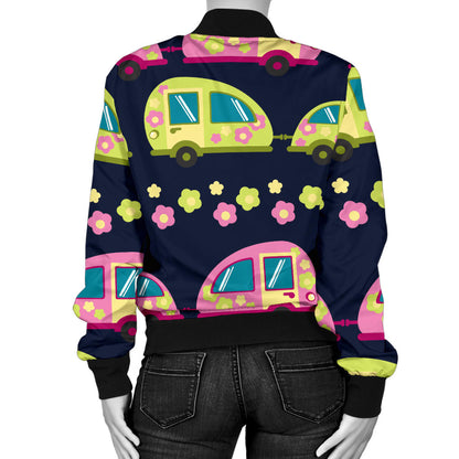 Camper Cute Camping Design No 3 Print Women Bomber Jacket