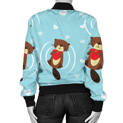 Sea Otter Cute Pattern Print Design 04 Women's Bomber Jacket