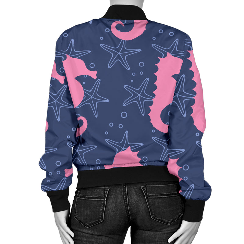 SeaHorse Pink Pattern Print Design 02 Women's Bomber Jacket