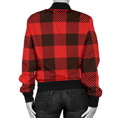 Buffalo check Red Pattern Print Design 05 Women's Bomber Jacket