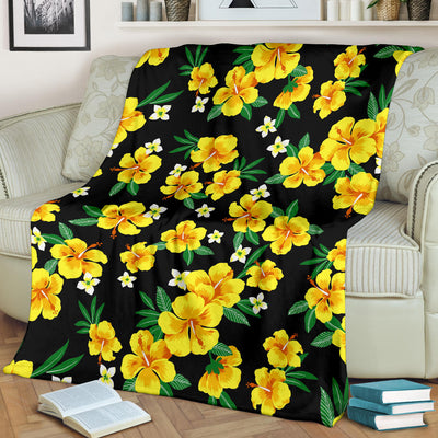 Yellow Hibiscus Pattern Print Design HB08 Fleece Blanket
