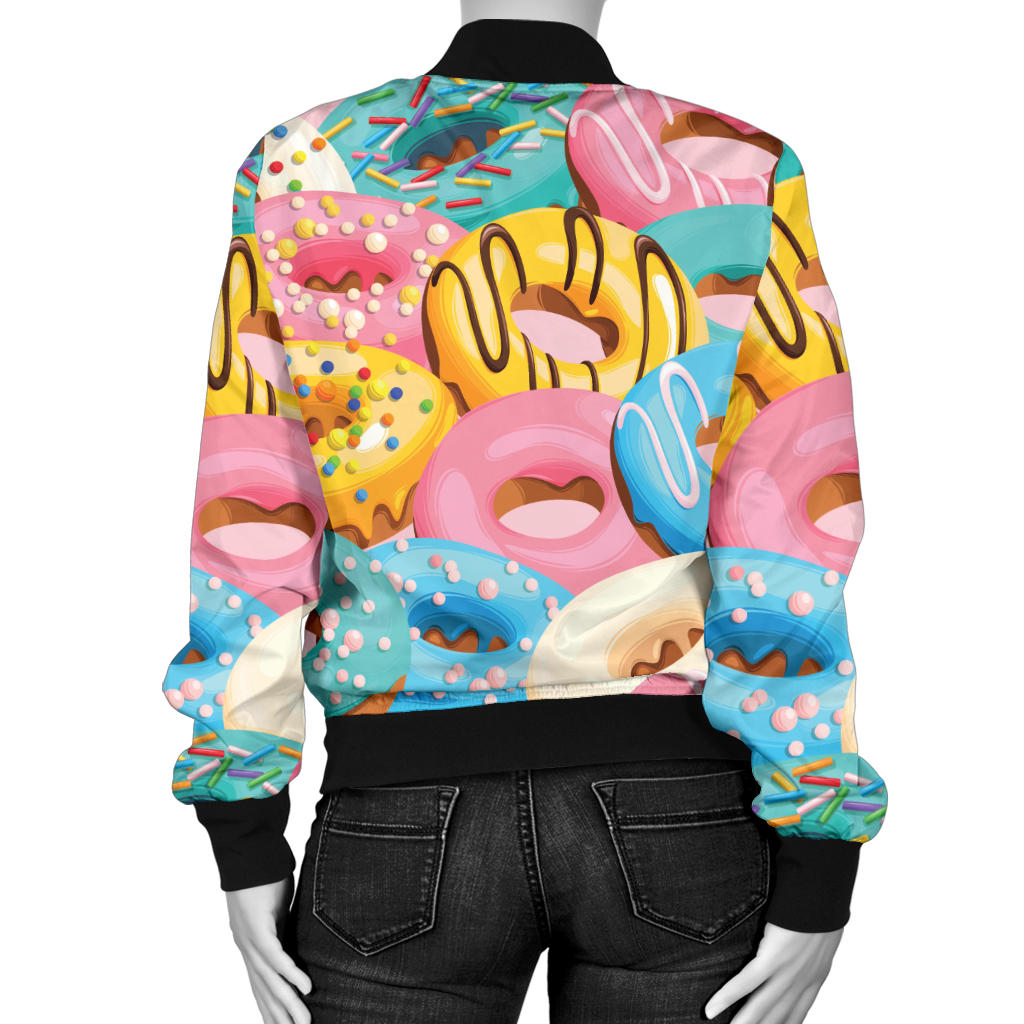 Donut Pattern Print Design DN01 Women Bomber Jacket
