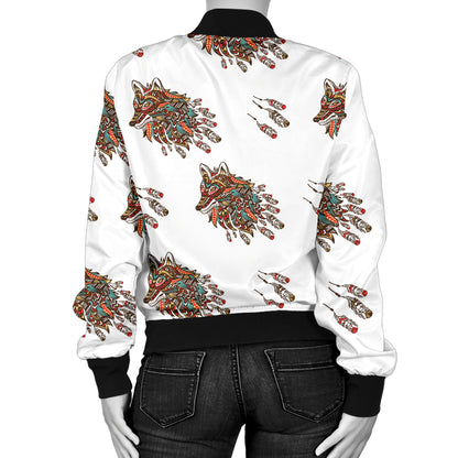 Aztec Wolf Pattern Print Design 02 Women's Bomber Jacket