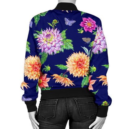 Dahlia Pattern Print Design DH010 Women Bomber Jacket