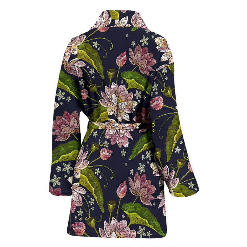 lotus Embroidered Pattern Print Design LO06 Women Bathrobe