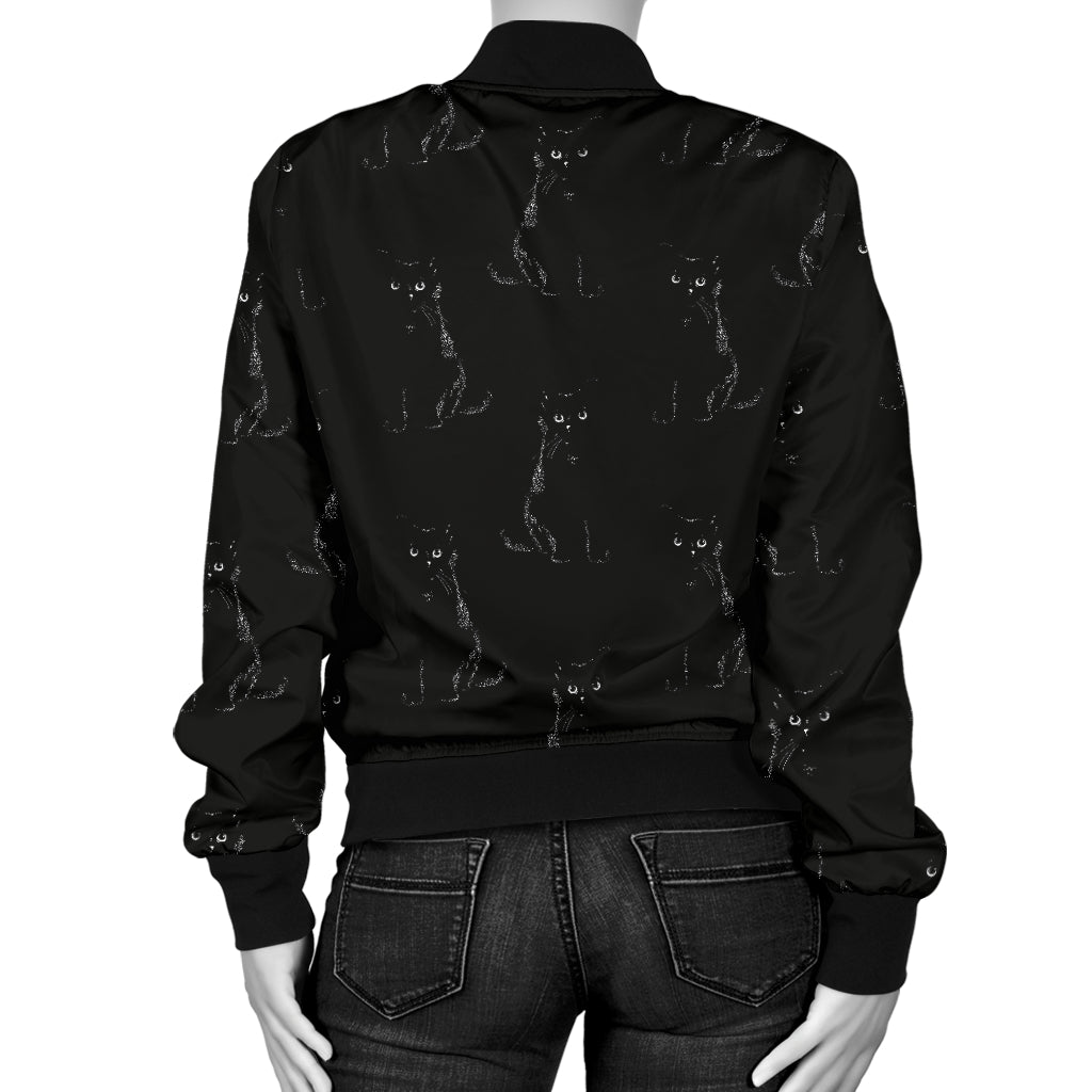 Black Cat Pattern Print Design 03 Women's Bomber Jacket