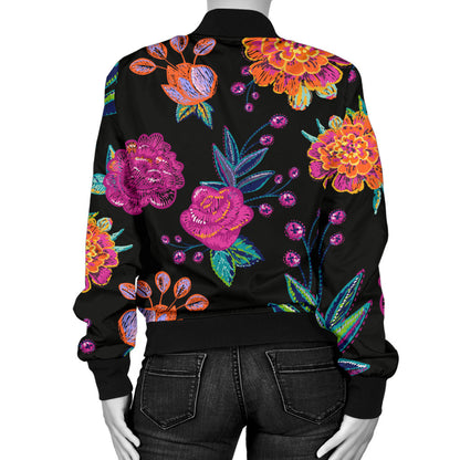 Marigold Pattern Print Design MR02 Women Bomber Jacket