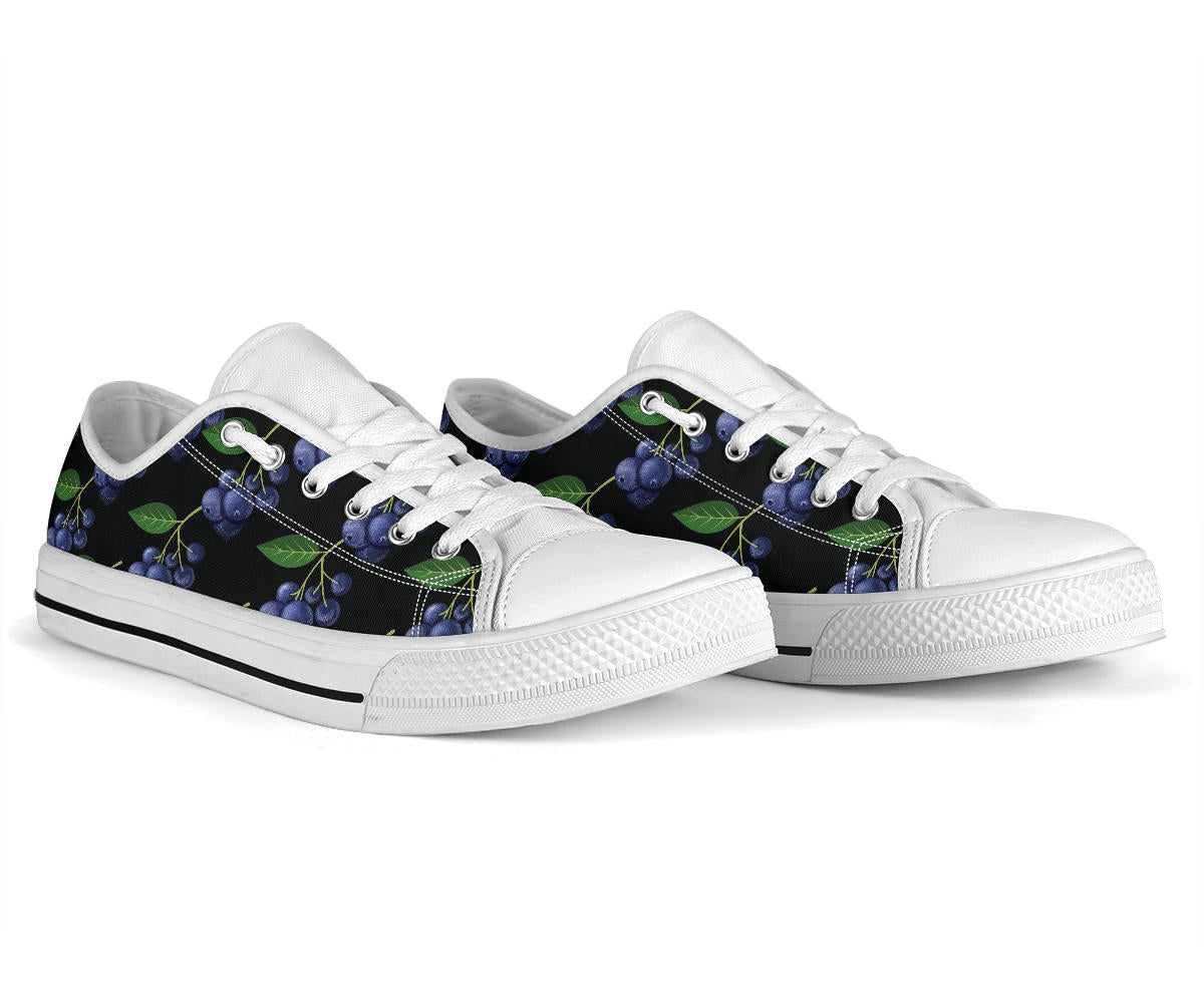 Blueberry Pattern Print Design BB01 White Bottom Low Top Shoes