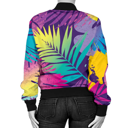 Palm Leaf Pattern Print Design A04 Women's Bomber Jacket