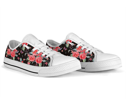 Camellia Pattern Print Design CM03 White Bottom Low Top Shoes