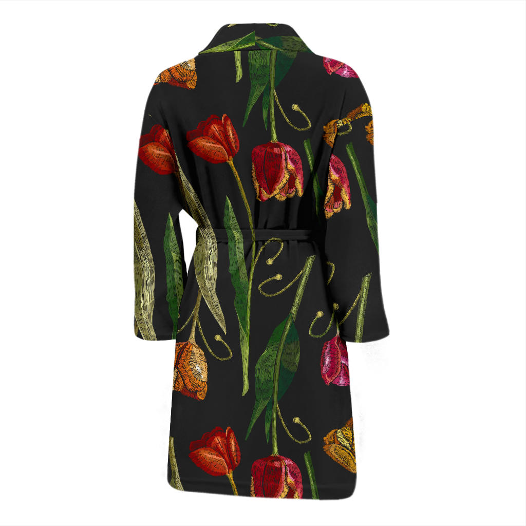 Tulip Embroidered Pattern Print Design TP01 Men Bathrobe