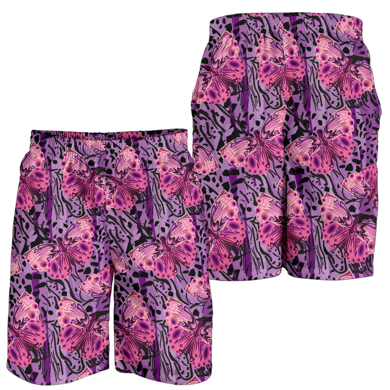 Purple Butterfly Leopard Mens Shorts