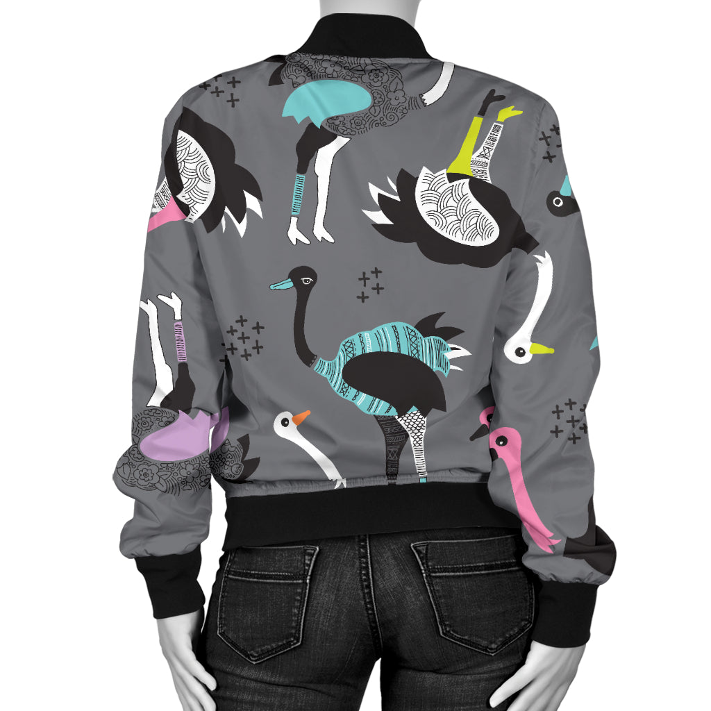 Ostrich Pattern Print Design 01 Women's Bomber Jacket