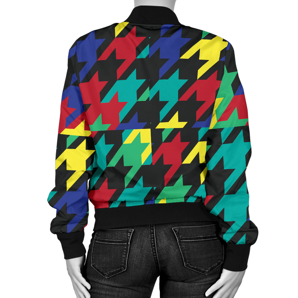 Houndstooth Colorful Pattern Print Design 02 Women's Bomber Jacket