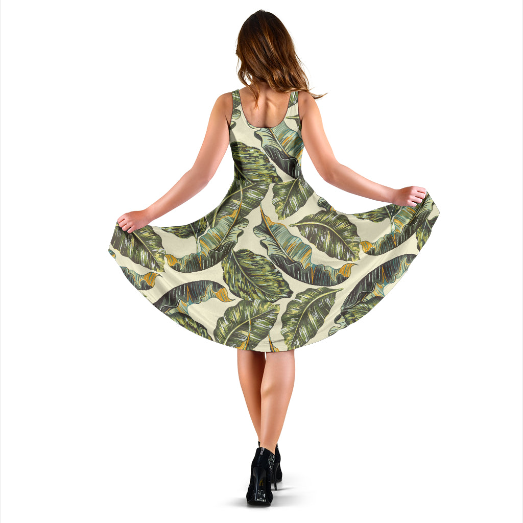 Banana Leaf Pattern Print Design BL08 Midi Dress