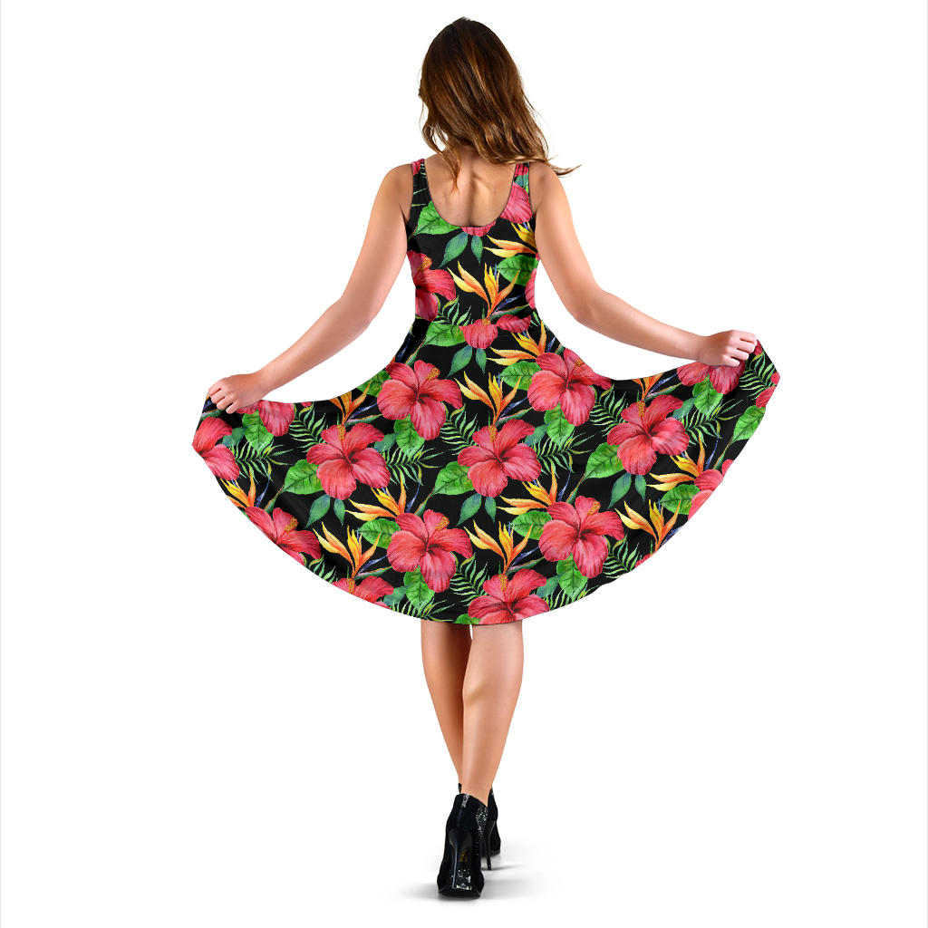 Red Hibiscus Pattern Print Design HB07 Midi Dress