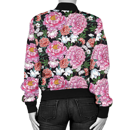 Dahlia Pattern Print Design 02 Women's Bomber Jacket