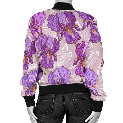 Iris Pattern Print Design IR05 Women Bomber Jacket