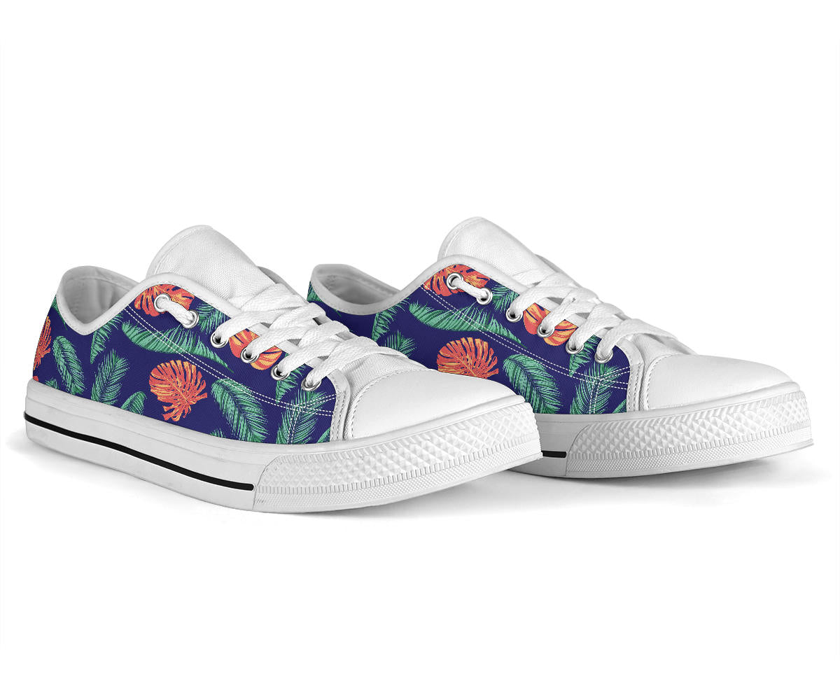 Palm Leaves Pattern Print Design PL011 White Bottom Low Top Shoes
