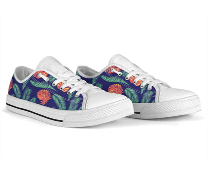 Palm Leaves Pattern Print Design PL011 White Bottom Low Top Shoes