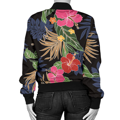 Hawaiian Themed Pattern Print Design H011 Women Bomber Jacket