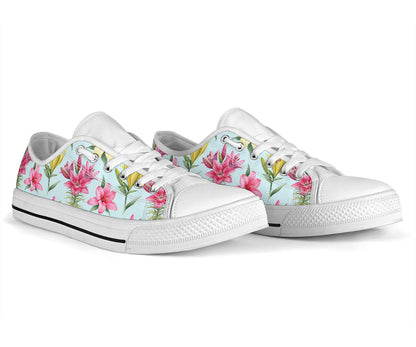 Lily Pattern Print Design LY010 White Bottom Low Top Shoes