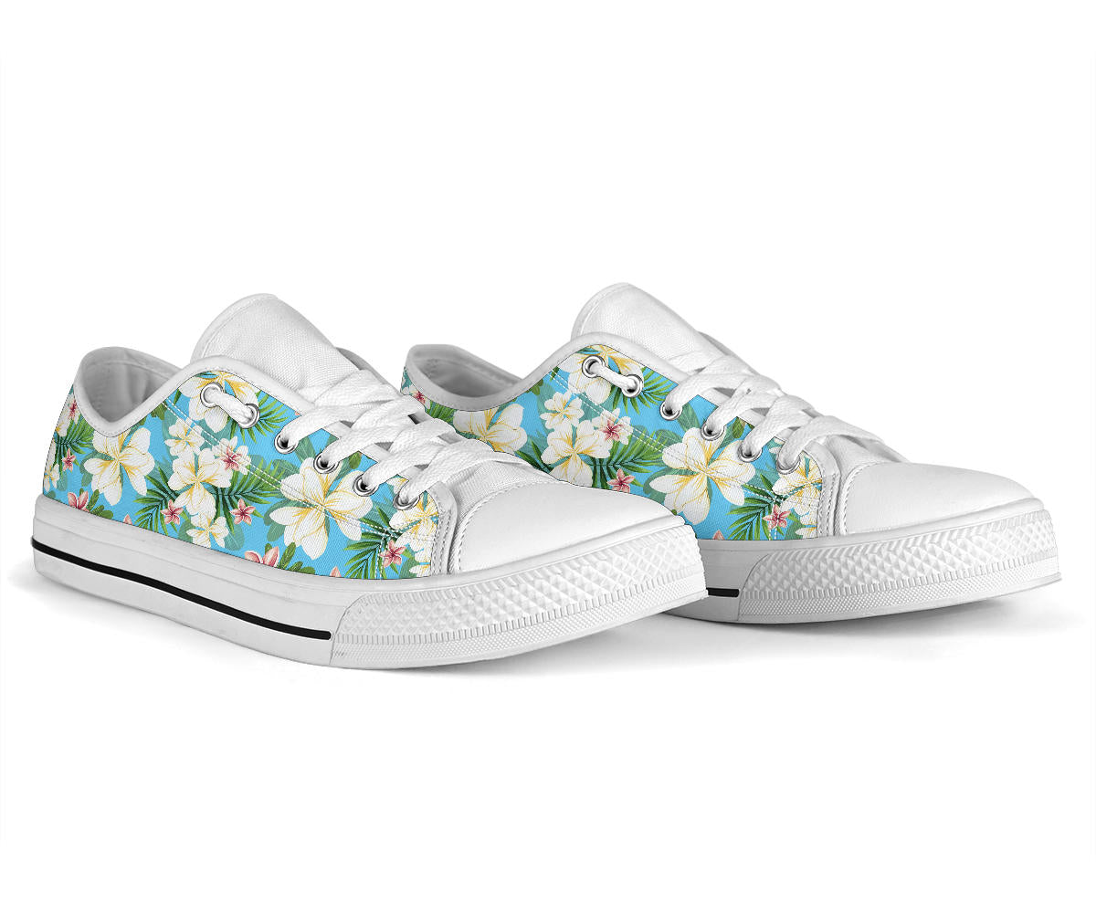 Plumeria Pattern Print Design PM028 White Bottom Low Top Shoes