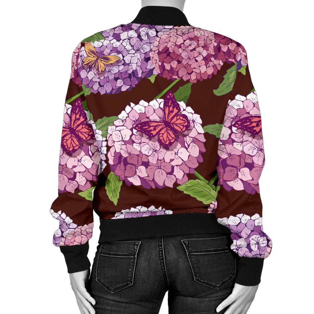 Hydrangea Pattern Print Design HD08 Women Bomber Jacket