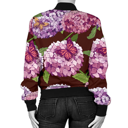 Hydrangea Pattern Print Design HD08 Women Bomber Jacket