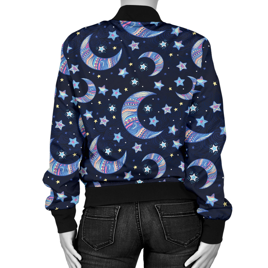 Celestial Moon Pattern Print Design 03 Women's Bomber Jacket