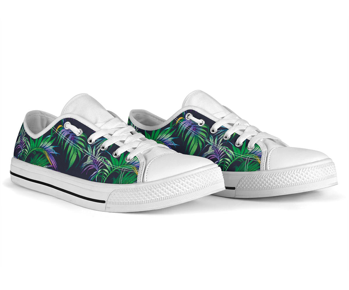 Palm Leaves Pattern Print Design PL04 White Bottom Low Top Shoes