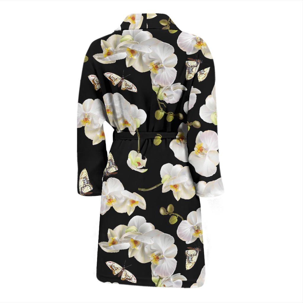 Orchid White Pattern Print Design OR011 Men Bathrobe