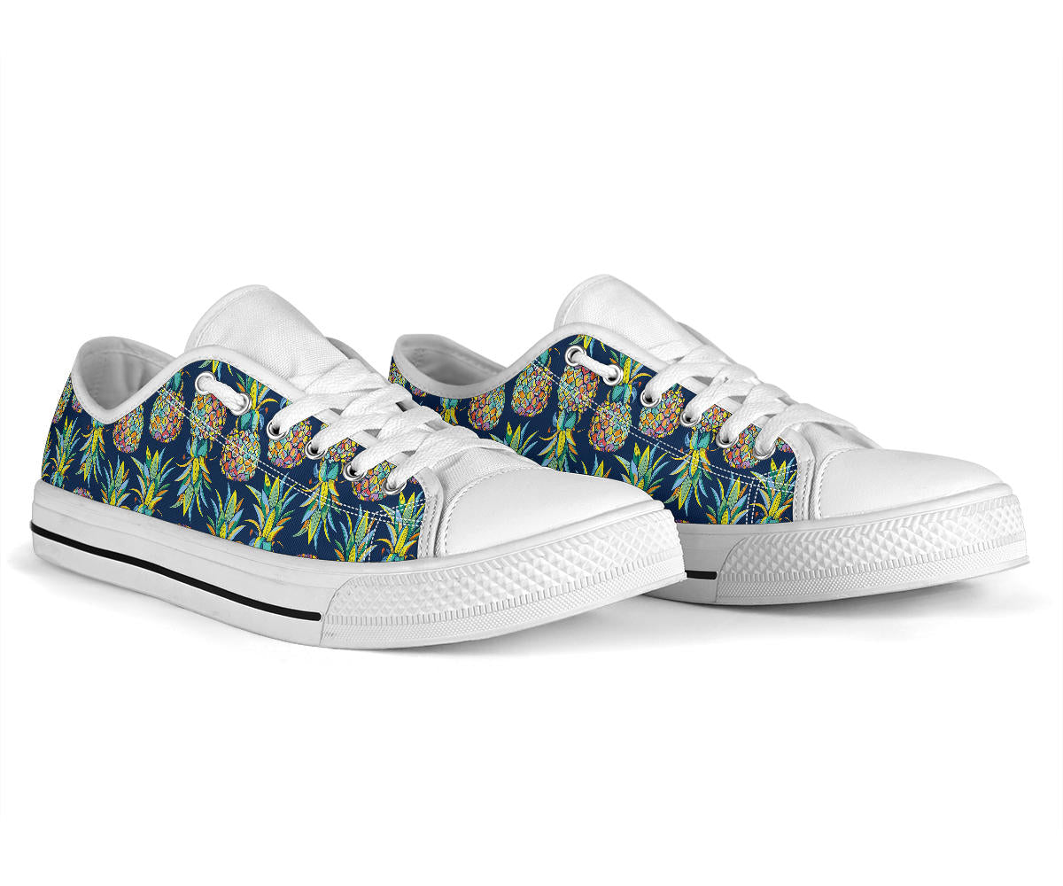 Pineapple Color Art White Bottom Low Top Shoes