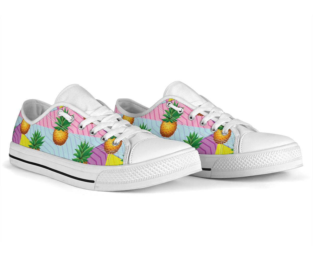 Pineapple Pattern Print Design PP05 White Bottom Low Top Shoes