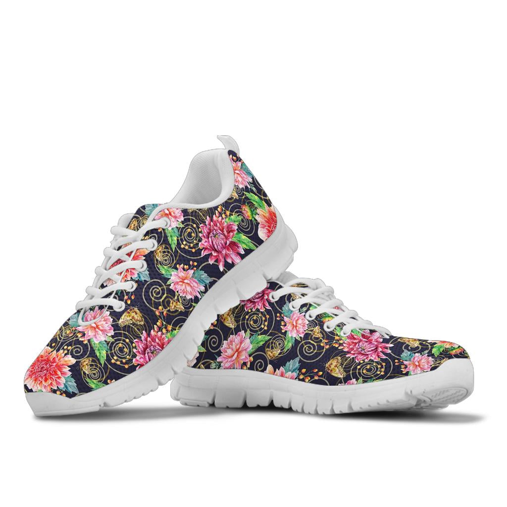 Dahlia Pattern Print Design DH02 Sneakers White Bottom Shoes