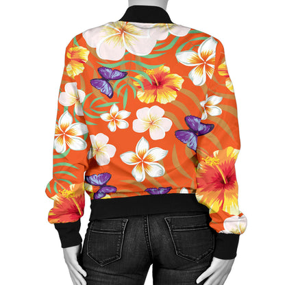 Tropical Flower Pattern Print Design TF027 Women Bomber Jacket