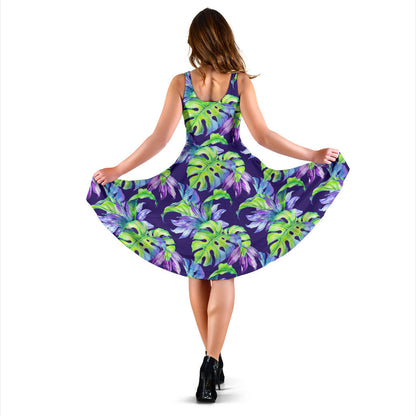 Tropical Flower Pattern Print Design TF019 Midi Dress